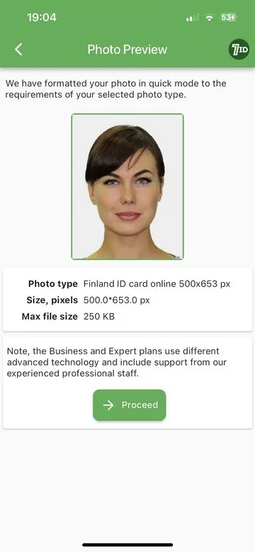 7ID App: Finland ID Photo Size