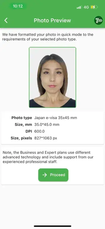 Application 7ID : exemple de photo de visa japonais