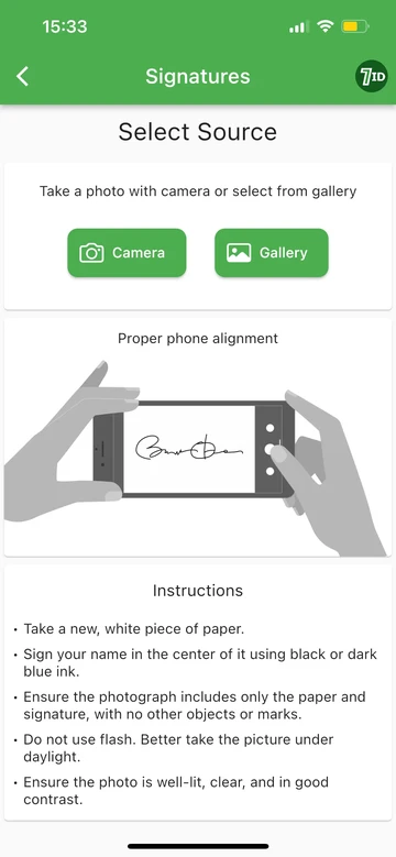 Application 7ID : sélectionnez l'image source de la signature